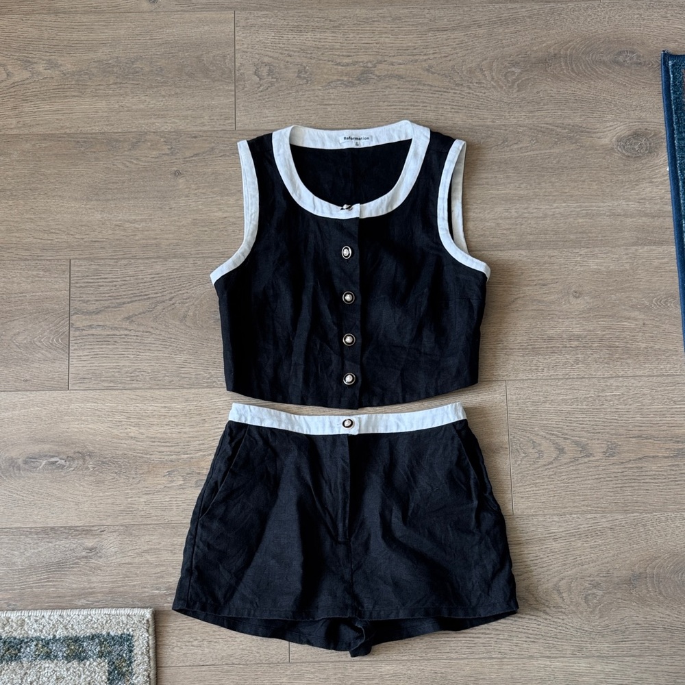 Reformation Black and White Roxy Linen Set